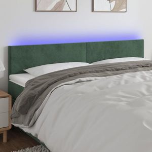 vidaXL Tăblie de pat cu LED, verde închis, 200x5x78/88 cm, catifea imagine