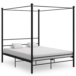vidaXL Cadru de pat cu baldachin, negru, 160x200 cm, metal imagine