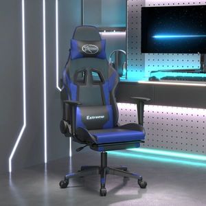 vidaXL Scaun de gaming masaj/suport picioare negru/albastru piele eco imagine