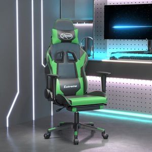 vidaXL Scaun gaming de masaj/suport picioare, negru/verde, piele eco imagine