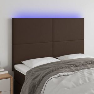 vidaXL Tăblie de pat cu LED, maro, 144x5x118/128 cm, piele ecologică imagine