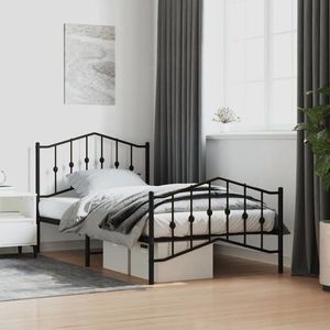 vidaXL Cadru pat metalic cu tăblii de cap/picioare negru, 100x190 cm imagine