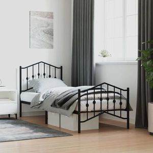 vidaXL Cadru pat metalic cu tăblii de cap/picioare negru, 80x200 cm imagine