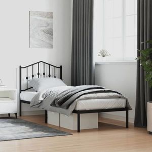vidaXL Cadru de pat metalic cu tăblie, negru, 90x190 cm imagine