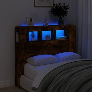 vidaXL Tăblie de pat cu LED, stejar fumuriu, 120x18, 5x103, 5 cm, lemn imagine