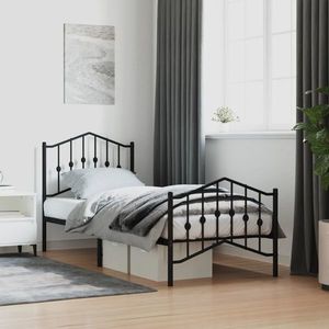 vidaXL Cadru pat metalic cu tăblii de cap/picioare negru, 90x190 cm imagine
