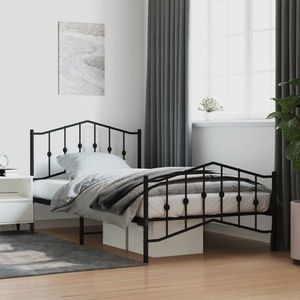 vidaXL Cadru pat metalic cu tăblii de cap/picioare negru, 100x200 cm imagine