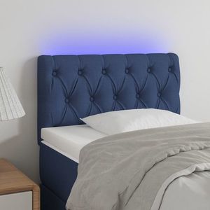 vidaXL Tăblie de pat cu LED, albastru, 80x7x78/88 cm, textil imagine