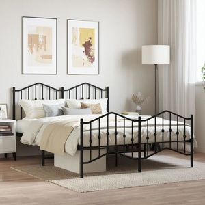 vidaXL Cadru pat metalic cu tăblie de cap/picioare , negru, 135x190 cm imagine