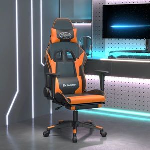 vidaXL Scaun gaming masaj/suport picioare, negru/portocaliu, piele eco imagine