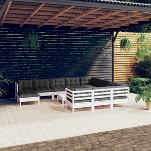 vidaXL Set mobilier grădină cu perne, 12 piese, alb, lemn de pin imagine