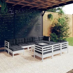vidaXL Set mobilier de grădină cu perne, 11 piese, alb, lemn masiv pin imagine