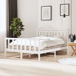 vidaXL Cadru de pat, alb, 140x190 cm, lemn masiv imagine