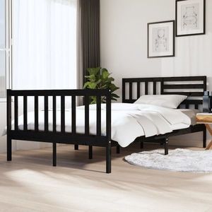 vidaXL Cadru de pat cu tăblie, negru, lemn masiv, dublu 4FT6 imagine