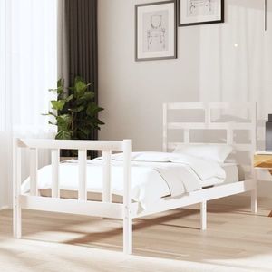 vidaXL Cadru de pat, alb, 90x200 cm, lemn masiv de pin imagine
