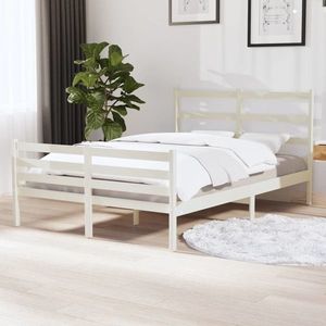 vidaXL Cadru de pat mic dublu, alb, 120x190 cm, lemn masiv de pin imagine