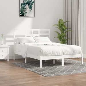 vidaXL Cadru pat, alb, 140x190 cm, lemn masiv imagine