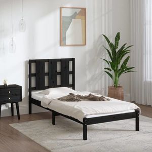 vidaXL Cadru de pat mic single, negru, 75x190 cm, lemn masiv imagine