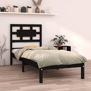 vidaXL Cadru de pat cu tăblie 2FT6 Small Single, negru, lemn masiv imagine
