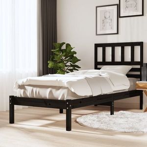 vidaXL Cadru de pat, negru, 75x190 cm, mic, single, lemn masiv de pin imagine