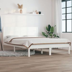 vidaXL Cadru de pat, alb, 140x190 cm, lemn masiv de pin imagine