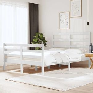 vidaXL Cadru pat, alb, 140x190 cm, lemn masiv de pin imagine