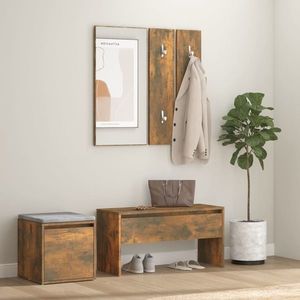 vidaXL Set de mobilier pentru hol, stejar fumuriu, lemn prelucrat imagine