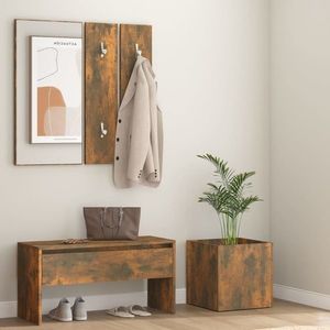 vidaXL Set de mobilier pentru hol, stejar fumuriu, lemn prelucrat imagine