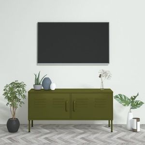 vidaXL Comodă TV, verde măsliniu, 105x35x50 cm, oțel imagine