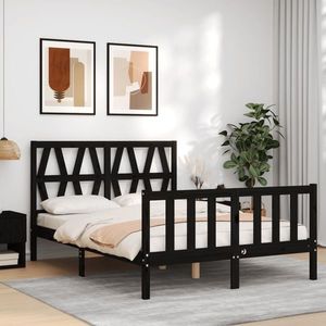 vidaXL Cadru de pat cu tăblie dublu mic, negru, lemn masiv imagine
