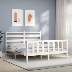 vidaXL Cadru de pat cu tăblie, alb, 160x200 cm, lemn masiv imagine