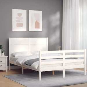 vidaXL Cadru de pat cu tăblie, 140x190 cm, alb, lemn masiv imagine
