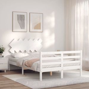 vidaXL Cadru de pat cu tăblie, alb, 120x200 cm, lemn masiv imagine
