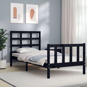 vidaXL Cadru de pat cu tăblie, negru, 90x190 cm, lemn masiv imagine