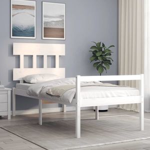 vidaXL Cadru de pat senior cu tăblie, 90x200 cm, alb, lemn masiv imagine