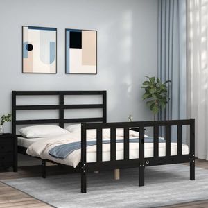 vidaXL Cadru de pat cu tăblie dublu mic, negru, lemn masiv imagine