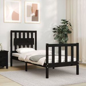 vidaXL Cadru de pat cu tăblie Small Single, negru, lemn masiv imagine