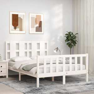 vidaXL Cadru de pat cu tăblie, alb, 140x200 cm, lemn masiv imagine