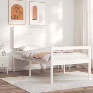 vidaXL Cadru de pat senior cu tăblie, 90x200 cm, alb, lemn masiv imagine