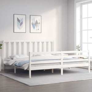 vidaXL Cadru de pat cu tăblie Super King Size, alb, lemn masiv imagine