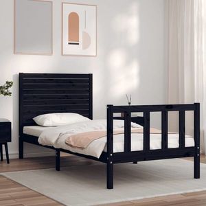 vidaXL Cadru de pat cu tăblie single, negru, lemn masiv imagine