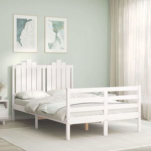 vidaXL Cadru de pat cu tăblie, alb, 120x200 cm, lemn masiv imagine