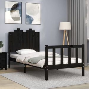 vidaXL Cadru de pat cu tăblie, negru, 90x190 cm, lemn masiv imagine
