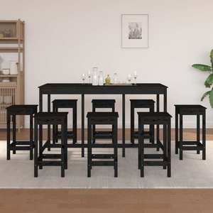 vidaXL Set mobilier de bar, 9 piese, negru, lemn masiv de pin imagine