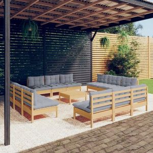 vidaXL Set mobilier grădină cu perne, 13 piese, gri, lemn de pin imagine