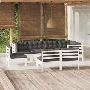 vidaXL Set mobilier grădină cu perne, 9 piese, alb, lemn masiv pin imagine