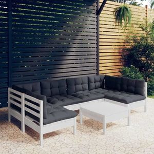 vidaXL Set mobilier grădină cu perne, 7 piese, alb, lemn masiv de pin imagine