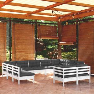 vidaXL Set mobilier grădină cu perne, 11 piese, alb, lemn masiv de pin imagine
