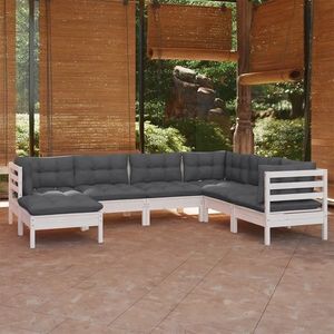 vidaXL Set mobilier de grădină cu perne, 7 piese, alb, lemn masiv pin imagine
