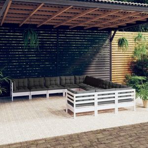 vidaXL Set de șezlonguri de grădină cu perne 11 piese alb lemn de pin imagine
